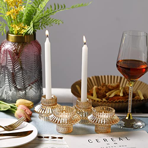 Gold Glass Candle Holder Tealight Candlestick Holders 2 in 1 set of 6 for Wedding, Home, Church, Christmas,Birthday party, Bedroom Decoration