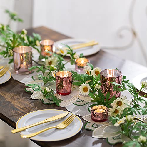 Tealight Votive Glass Candle Holders, 6Pcs/2Sets Glasseam Mercury Pink Tea Light Holders, Christmas Floating Candles & Holders for Dinning Table, Wedding Centrepiece Living Room Dinner Decorations