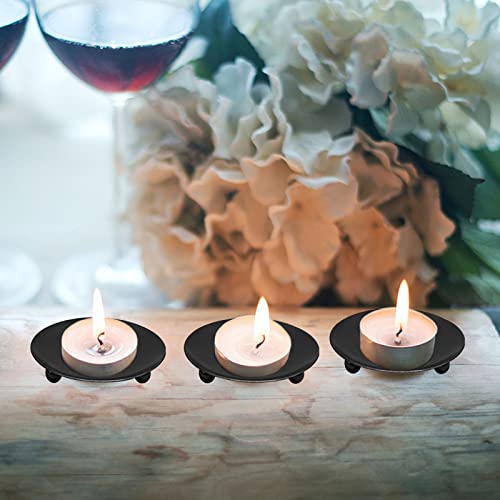 MIVAIUN Candle Holders 4Pcs Black Retro Pillar Candle Holders Round Candle Decorative Tray 10cm Iron Candle Tray Candlestick Holders for Spa Wedding Bathroom Church Living Room Party Christmas (Black)