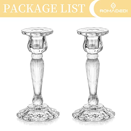 Crystal Candle Holders Candlestick Holders – Romadedi Taper Glass Candle Holder Candle Stick Holder for Dining Table Decoration, Christmas, Living Room, Fireplace Mantle, Wedding Decor, 2Pcs