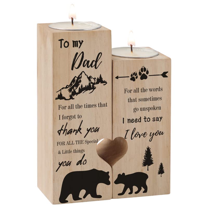 Tulolvae Dad Birthday Gifts, Heart Shaped Wooden Candle Holder, Gifts for Dad on Fathers Day Birthday Christmas from Daughter Son, Presents for Daddy Birthday Christmas Thanksgiving