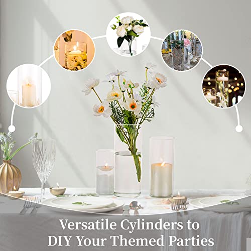 Hurricane Candle Holder Glass Cylinder: Set of 4 (12Pcs) Flower Vase for Tea Light Votive Pillar Floating Candles Dining Table Decorations Wedding Centrepieces Living Room Christmas Ornaments (M+L+XL)