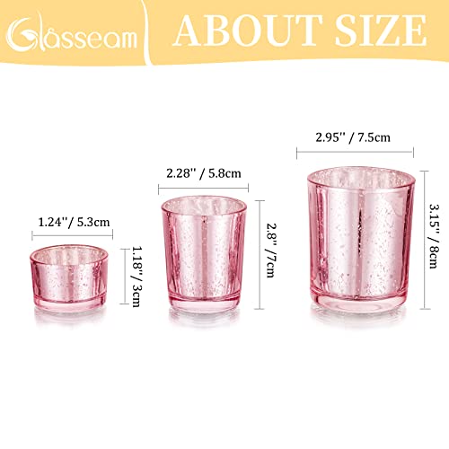 Tealight Votive Glass Candle Holders, 6Pcs/2Sets Glasseam Mercury Pink Tea Light Holders, Christmas Floating Candles & Holders for Dinning Table, Wedding Centrepiece Living Room Dinner Decorations