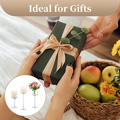 Sziqiqi Clear Glass Tea Light Candle Holders Set of 6, Tall Candle Holder for Floating Candles and Pillar Candles, Elegant Table Centrepieces for Mantelpiece Dining Rooms Wedding Party Christmas