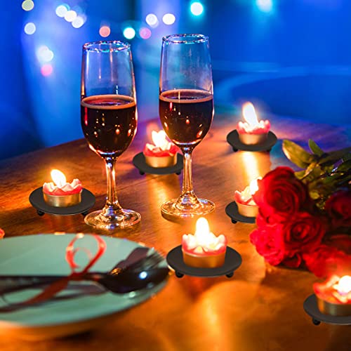 MIVAIUN Candle Holders 4Pcs Black Retro Pillar Candle Holders Round Candle Decorative Tray 10cm Iron Candle Tray Candlestick Holders for Spa Wedding Bathroom Church Living Room Party Christmas (Black)