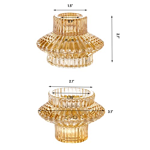 Gold Glass Candle Holder Tealight Candlestick Holders 2 in 1 set of 6 for Wedding, Home, Church, Christmas,Birthday party, Bedroom Decoration