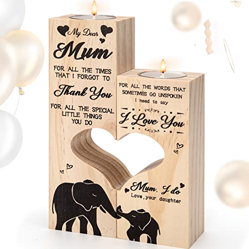 Yoillione Mum Birthday Gifts for Her, Thank You Personalised Gifts for Women 50th 40th Birthday Unique Funny Mam Gifts Heart Shaped Candle Holders Presents Mom Gift Ideas for Christmas Mothers Day