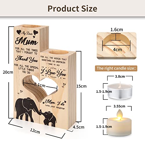 Yoillione Mum Birthday Gifts for Her, Thank You Personalised Gifts for Women 50th 40th Birthday Unique Funny Mam Gifts Heart Shaped Candle Holders Presents Mom Gift Ideas for Christmas Mothers Day