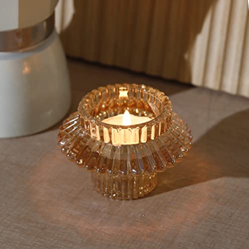 Gold Glass Candle Holder Tealight Candlestick Holders 2 in 1 set of 6 for Wedding, Home, Church, Christmas,Birthday party, Bedroom Decoration