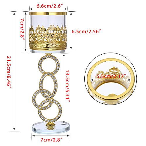 Tolida Crystal Glass Tea Light Votive Candle Holder Set of 2 Decorative Clear Glass Aromatherapy Candle Holder for Wedding Birthday Christmas Halloween Party, 21.5cm, Gold