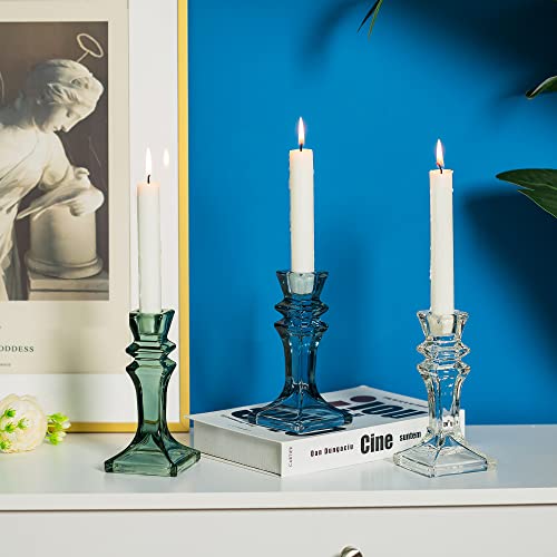 Romadedi Candle Holders Glass Crystal for Candlestick - Set of 2 Clear Taper Candle Holder Elegant Design Coffee Dinning Table Centerpiece for Wedding Party Christmas Home decoration, 16.5 cm