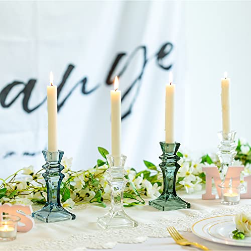 Romadedi Candle Holders Glass Crystal for Candlestick - Set of 2 Clear Taper Candle Holder Elegant Design Coffee Dinning Table Centerpiece for Wedding Party Christmas Home decoration, 16.5 cm