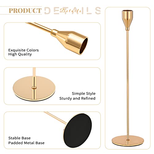 Teruntrue 9 Pcs Taper Candle Holders Candlestick Holders, Gold Metal Candle Holder with Circle Candlesticks Table Centrepieces Set for Wedding Christmas Candle light Dinner Anniversary Home Decoration