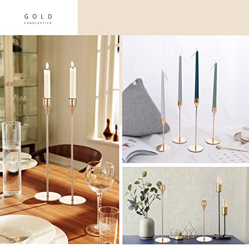 Teruntrue 9 Pcs Taper Candle Holders Candlestick Holders, Gold Metal Candle Holder with Circle Candlesticks Table Centrepieces Set for Wedding Christmas Candle light Dinner Anniversary Home Decoration