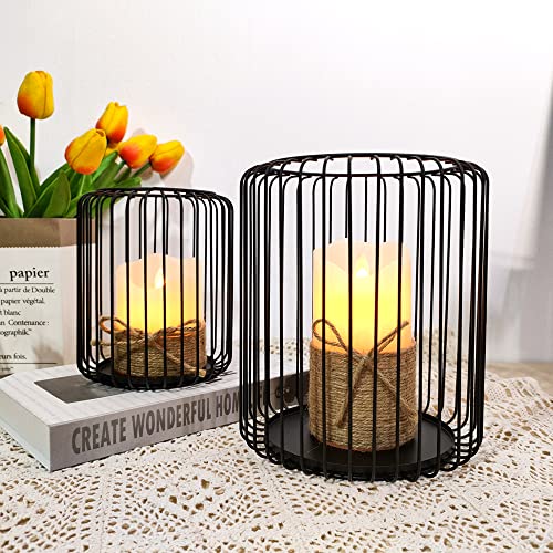 Candle Holders Black Candlestick set of 2,18x21cm/13x16cm Metal Lantern Candlesticks Holder Candelabra Large Oval decoration for Christmas Wedding Dinning,Home Living Room Tables Decor