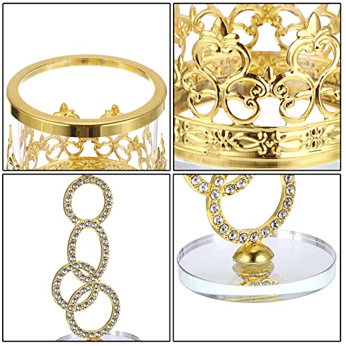 Tolida Crystal Glass Tea Light Votive Candle Holder Set of 2 Decorative Clear Glass Aromatherapy Candle Holder for Wedding Birthday Christmas Halloween Party, 21.5cm, Gold