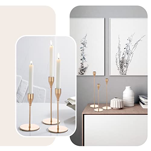Teruntrue 9 Pcs Taper Candle Holders Candlestick Holders, Gold Metal Candle Holder with Circle Candlesticks Table Centrepieces Set for Wedding Christmas Candle light Dinner Anniversary Home Decoration