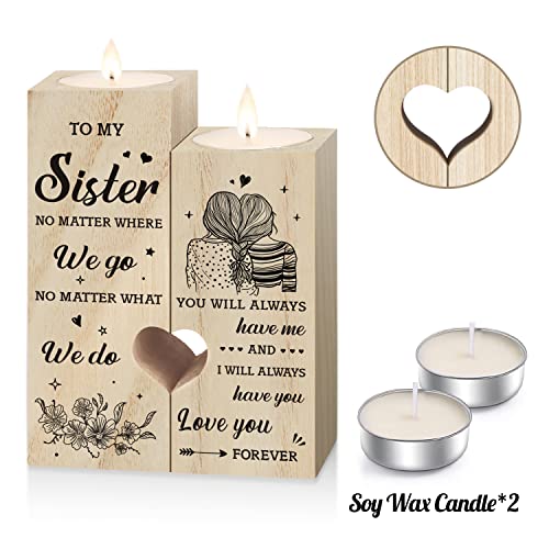 Sister Gifts, Heart Shaped Candle Holders Gifts for Sister, Personalized Candle Gifts for Women Sister, Christmas Birthday Wedding Presents for Sister From Sister