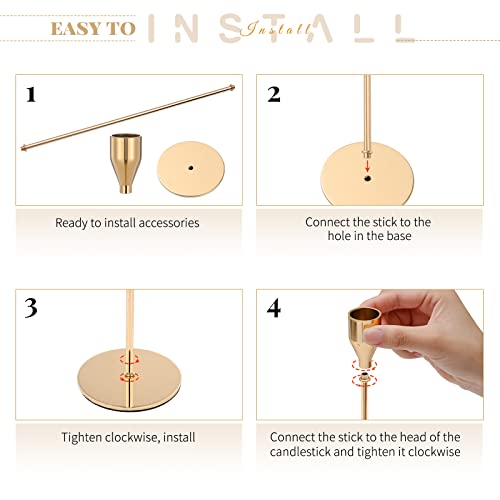 Teruntrue 9 Pcs Taper Candle Holders Candlestick Holders, Gold Metal Candle Holder with Circle Candlesticks Table Centrepieces Set for Wedding Christmas Candle light Dinner Anniversary Home Decoration