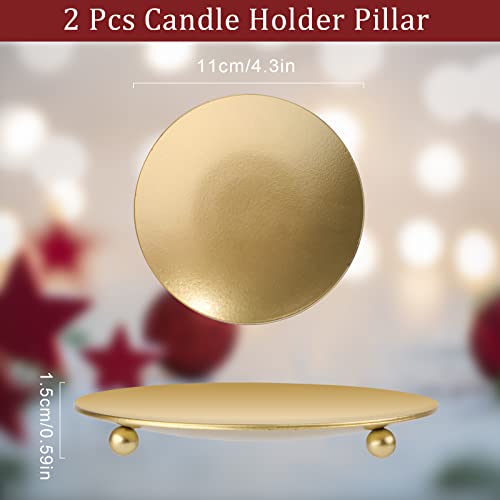 Candle Holders, 2Pcs Candle Plates and Trays, Metal Candle Tray Plate, Candle Holders for Pillar Candles, Sturdy Candle Stick Holder, Gold Candle Holder for Living Room Christmas Diwali Party Pray Spa