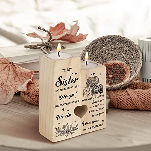 Sister Gifts, Heart Shaped Candle Holders Gifts for Sister, Personalized Candle Gifts for Women Sister, Christmas Birthday Wedding Presents for Sister From Sister