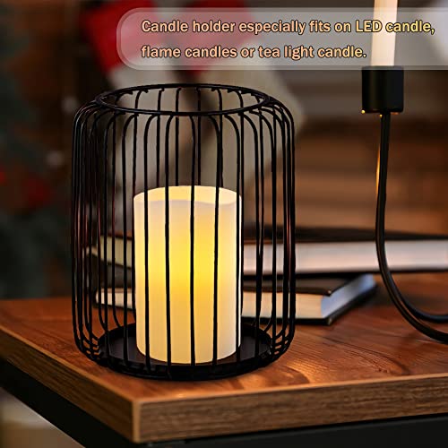 Candle Holders Black Candlestick set of 2,18x21cm/13x16cm Metal Lantern Candlesticks Holder Candelabra Large Oval decoration for Christmas Wedding Dinning,Home Living Room Tables Decor