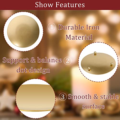 Candle Holders, 2Pcs Candle Plates and Trays, Metal Candle Tray Plate, Candle Holders for Pillar Candles, Sturdy Candle Stick Holder, Gold Candle Holder for Living Room Christmas Diwali Party Pray Spa