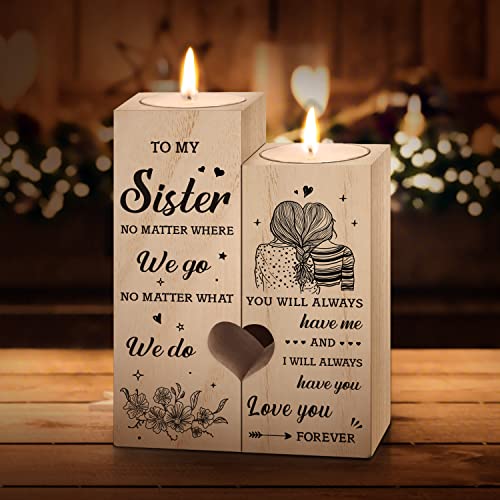Sister Gifts, Heart Shaped Candle Holders Gifts for Sister, Personalized Candle Gifts for Women Sister, Christmas Birthday Wedding Presents for Sister From Sister