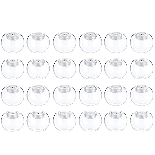Nuptio 24 Pcs Tea Lights Candle Holders Bubble Glass Tealight Candles Holder Table Crystal Votive Tea Light Holders for Party Wedding Christmas Home Dining Tabletop Decor DIY Gifts