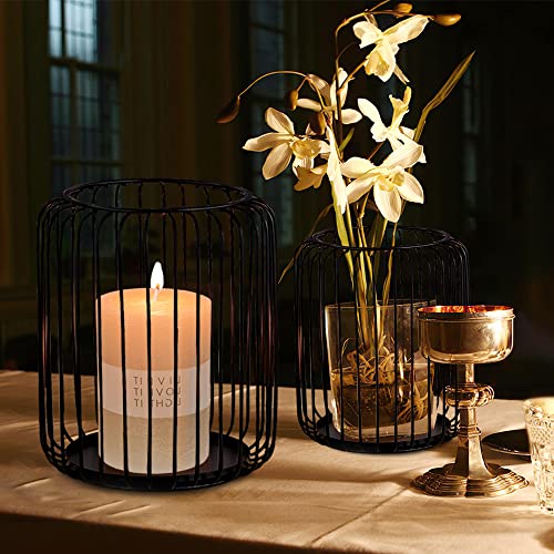 Candle Holders Black Candlestick set of 2,18x21cm/13x16cm Metal Lantern Candlesticks Holder Candelabra Large Oval decoration for Christmas Wedding Dinning,Home Living Room Tables Decor