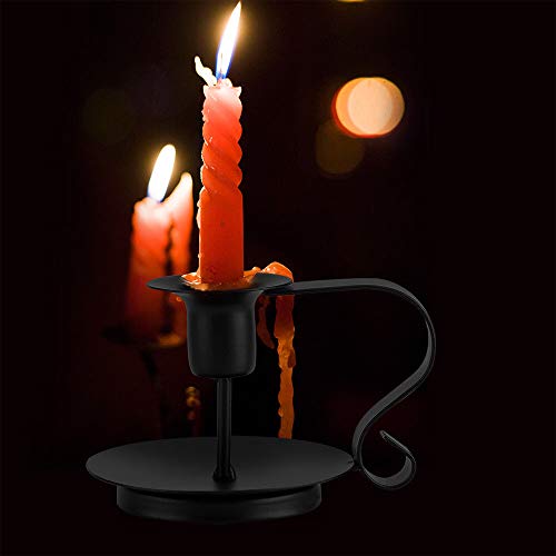 Black Candle Holders, Retro Metal Candlestick Holders, Taper Single-head Candlelight for Christmas Halloween Valentine Wedding Dining Room Table Decoration