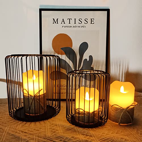 Candle Holders Black Candlestick set of 2,18x21cm/13x16cm Metal Lantern Candlesticks Holder Candelabra Large Oval decoration for Christmas Wedding Dinning,Home Living Room Tables Decor