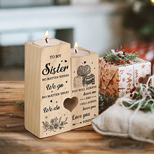 Sister Gifts, Heart Shaped Candle Holders Gifts for Sister, Personalized Candle Gifts for Women Sister, Christmas Birthday Wedding Presents for Sister From Sister
