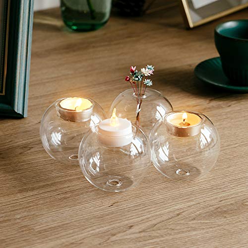 Nuptio 24 Pcs Tea Lights Candle Holders Bubble Glass Tealight Candles Holder Table Crystal Votive Tea Light Holders for Party Wedding Christmas Home Dining Tabletop Decor DIY Gifts