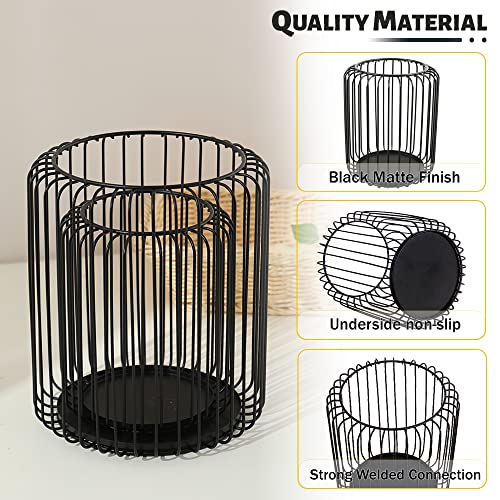 Candle Holders Black Candlestick set of 2,18x21cm/13x16cm Metal Lantern Candlesticks Holder Candelabra Large Oval decoration for Christmas Wedding Dinning,Home Living Room Tables Decor