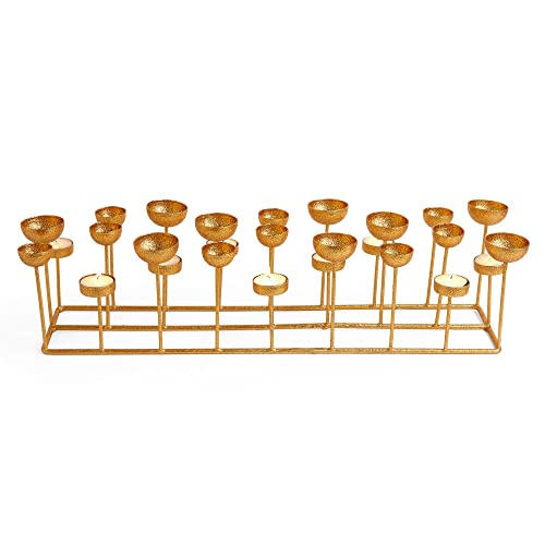 BTFY Gold Candle Holder, Tea Light Holder Centrepiece for Dining Room Table, Large Handmade Home Decoration Ornament w/Gold Metallic Finish & Non-Slip Base, Glamorous Christmas Table Decoration