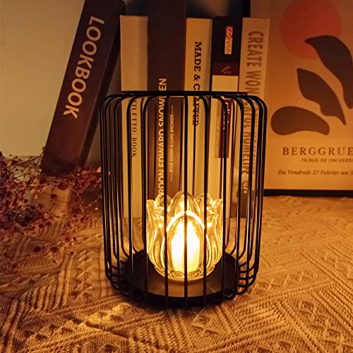 Candle Holders Black Candlestick set of 2,18x21cm/13x16cm Metal Lantern Candlesticks Holder Candelabra Large Oval decoration for Christmas Wedding Dinning,Home Living Room Tables Decor