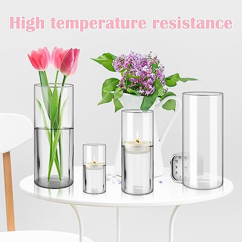 4 Pieces Set Clear Flower Vase for Candles, Votive Tea Light Glass Candle Holders, Cylinder Candleholder, Modern Basic Vases for Dining Table Decorations Wedding Centrepieces Living Room Christmas