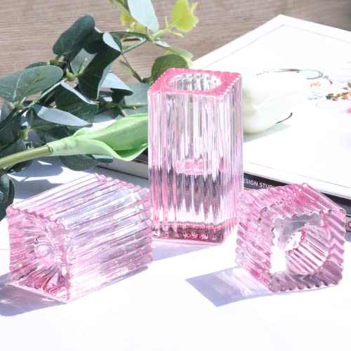 HofferRuffer Candlestick Holders Set of 6 Glass Candle Holders for Taper Candles,Pillar Candles and Tealight Candles,Gift,Christmas, Home Decoration (Pink)