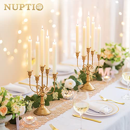 Nuptio Gold Candelabras Candle Holder 29.5cm Set of 2 Metal Candelabra Centrepiece 5-candles Candle Stick Stands Candleholder Fireplace Wedding Reception Antique Decorative Dinning Table Christmas