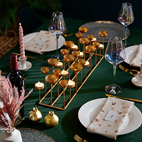 BTFY Gold Candle Holder, Tea Light Holder Centrepiece for Dining Room Table, Large Handmade Home Decoration Ornament w/Gold Metallic Finish & Non-Slip Base, Glamorous Christmas Table Decoration