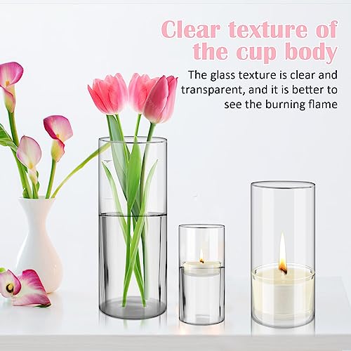 4 Pieces Set Clear Flower Vase for Candles, Votive Tea Light Glass Candle Holders, Cylinder Candleholder, Modern Basic Vases for Dining Table Decorations Wedding Centrepieces Living Room Christmas