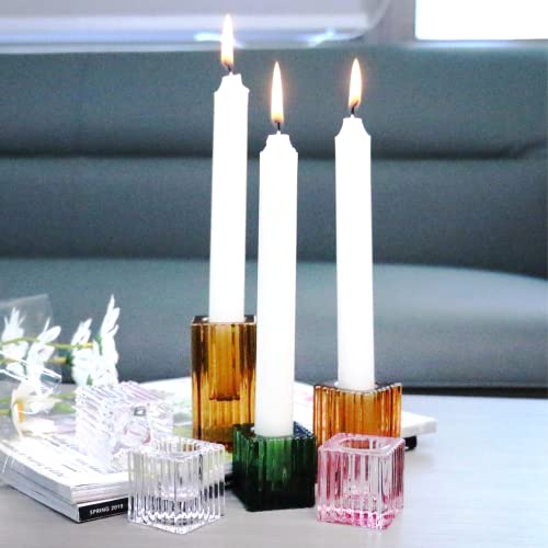 HofferRuffer Candlestick Holders Set of 6 Glass Candle Holders for Taper Candles,Pillar Candles and Tealight Candles,Gift,Christmas, Home Decoration (Pink)