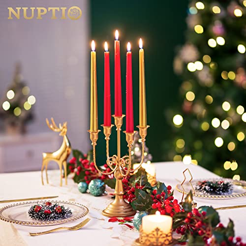 Nuptio Gold Candelabras Candle Holder 29.5cm Set of 2 Metal Candelabra Centrepiece 5-candles Candle Stick Stands Candleholder Fireplace Wedding Reception Antique Decorative Dinning Table Christmas