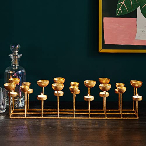 BTFY Gold Candle Holder, Tea Light Holder Centrepiece for Dining Room Table, Large Handmade Home Decoration Ornament w/Gold Metallic Finish & Non-Slip Base, Glamorous Christmas Table Decoration