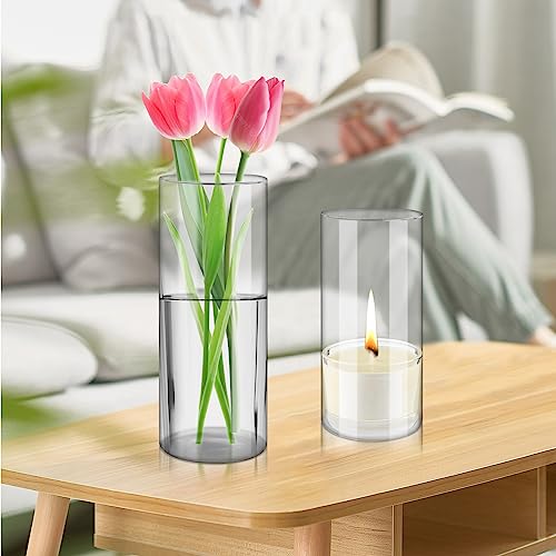 4 Pieces Set Clear Flower Vase for Candles, Votive Tea Light Glass Candle Holders, Cylinder Candleholder, Modern Basic Vases for Dining Table Decorations Wedding Centrepieces Living Room Christmas