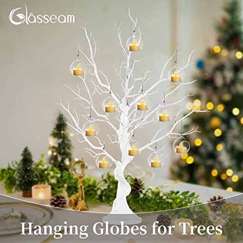 8cm Hanging Glass Tealight Holder 12 Pcs Glass Baubles Globe Plant Terrariums Glass Orbs Air Plants Tea Light Candle Holders Christmas Halloween Home Decor Indoor Outdoor Garden