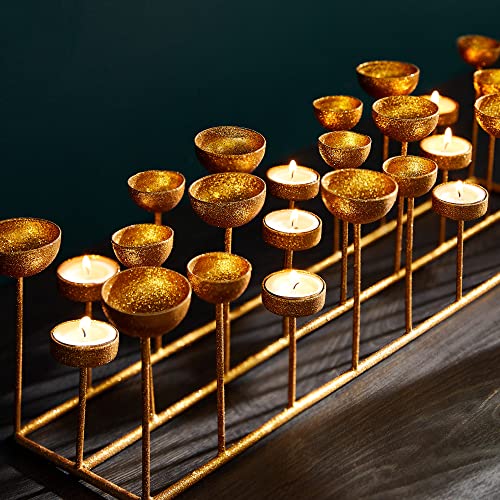 BTFY Gold Candle Holder, Tea Light Holder Centrepiece for Dining Room Table, Large Handmade Home Decoration Ornament w/Gold Metallic Finish & Non-Slip Base, Glamorous Christmas Table Decoration