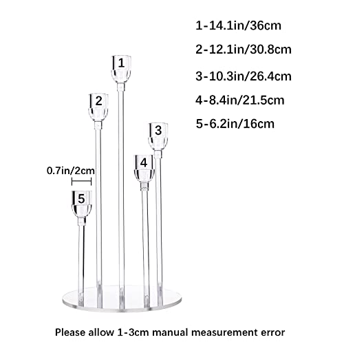 VINCIGANT Acrylic Taper Candle Holders, 5 Arms Candelabra Centerpieces for Christmas Wedding Dinner Table Decoration,Thanksgiving Gift
