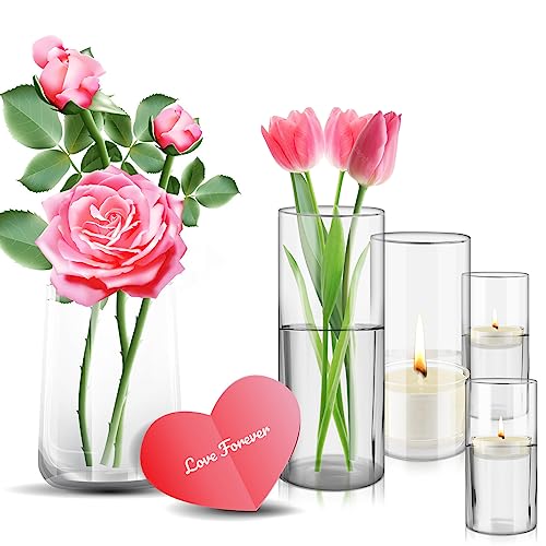 4 Pieces Set Clear Flower Vase for Candles, Votive Tea Light Glass Candle Holders, Cylinder Candleholder, Modern Basic Vases for Dining Table Decorations Wedding Centrepieces Living Room Christmas